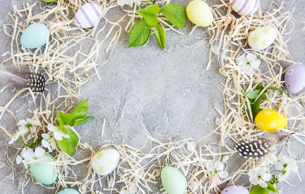 Flowers, eggs, spring, colorful, Easter, happy, flowers, spring