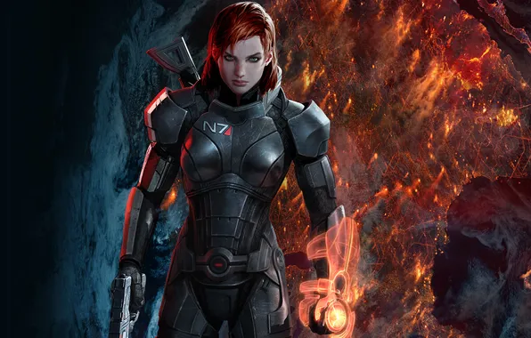 Woman, red, mass effect 3, Shepard