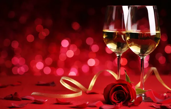 Holiday, wine, glass, roses, bokeh
