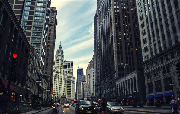 The sky, machine, movement, people, street, building, skyscrapers, USA