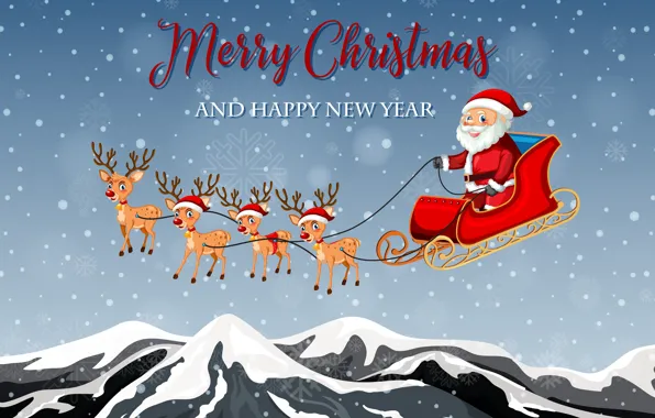 Winter, Christmas, New year, Santa Claus, Deer, Merry Christmas, Sleigh