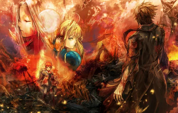 Kawaii, fire, flame, moon, chaos, phoenix, anime, boy
