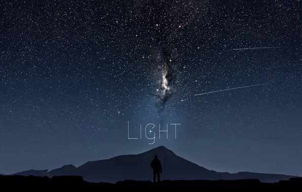 The sky, mountains, night, silhouette, male, the milky way, Tea Taster