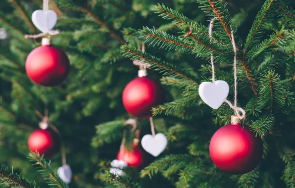 Picture balls, decoration, branches, red, holiday, balls, toy, tree
