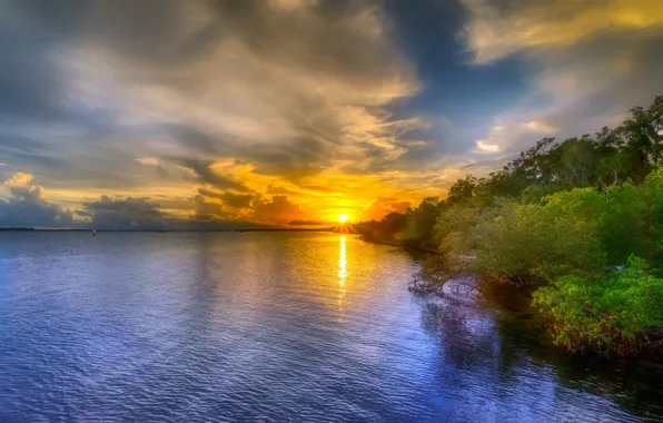 Summer, sunset, shore