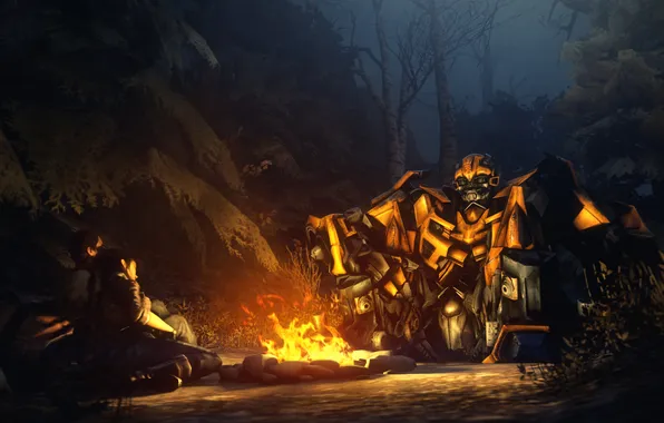 Night, the fire, Transformers, Bumblebee, camp, camping, autobot, overnight