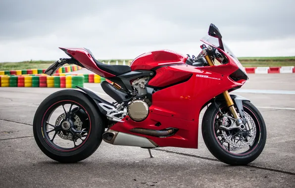 Red, motorcycle, red, side view, track, bike, Ducati, supersport