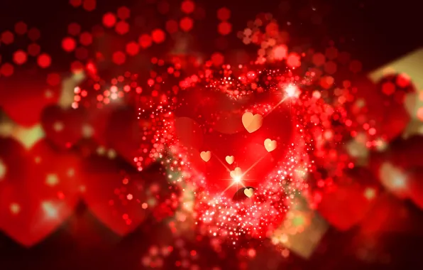 Picture hearts, red, love, background, romantic, hearts, bokeh, Valentine's Day