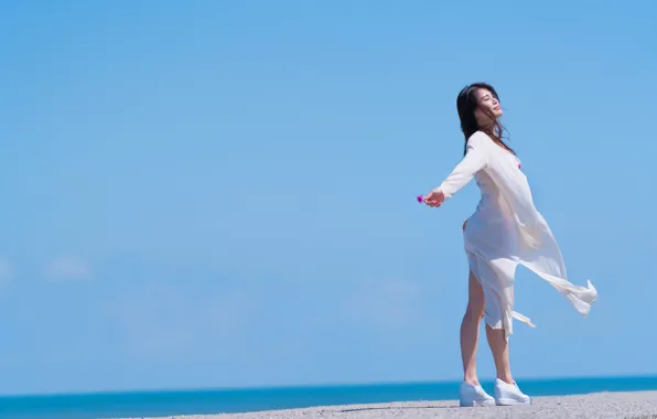Picture girl, the sky, summer, joy, the wind, face