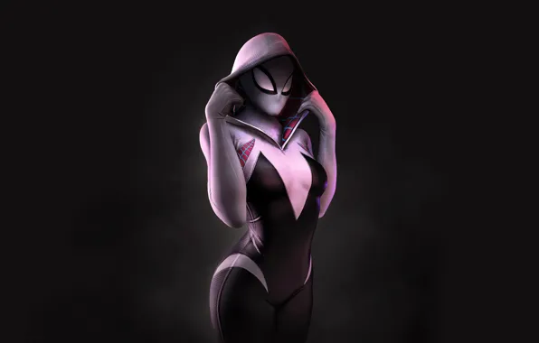 Girl, fiction, cartoon, art, costume, hood, black background, comic