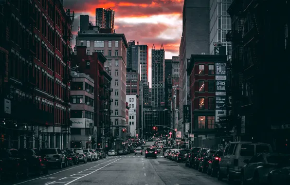 The evening, The city, Street, Machine, Building, The building, City, USA