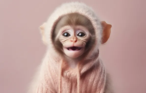 Language, smile, pink, clothing, portrait, monkey, mouth, costume