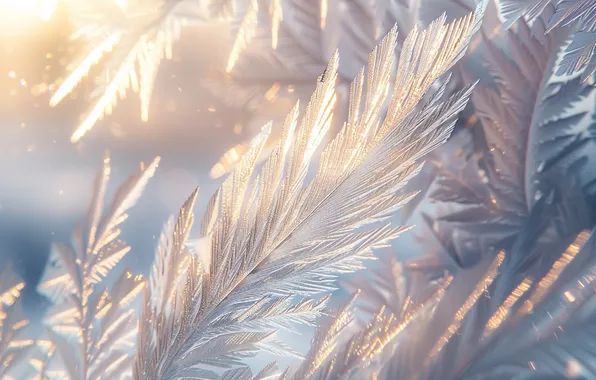 Winter, glass, the sun, macro, light, ice, texture, frost
