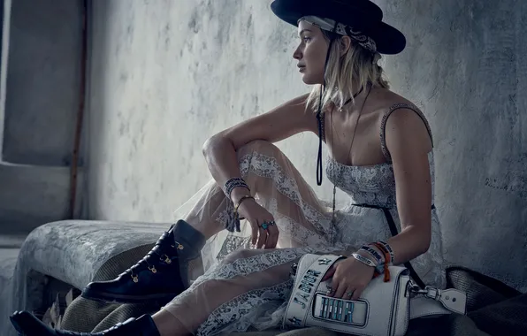 Pose, model, portrait, hat, actress, blonde, handbag, boots