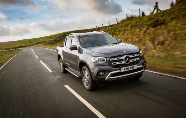 Picture movement, Mercedes-Benz, pickup, 2017, X-Class, dark gray, UK-version