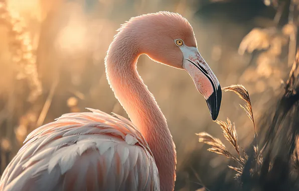 Look, light, nature, bird, Flamingo, pink flamingos, AI art, neural network
