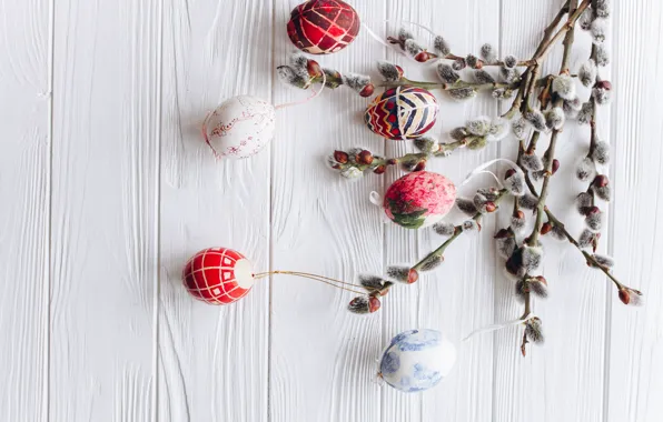 Branches, eggs, spring, colorful, Easter, wood, Verba, spring