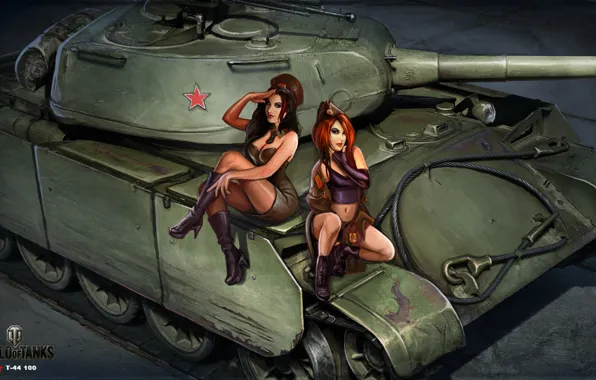 Picture girls, figure, art, tank, Soviet, average, World of Tanks, tankistki