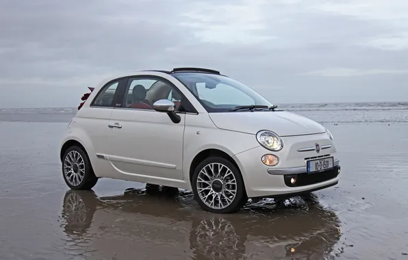 Picture sand, water, coast, fiat, convertible, 500