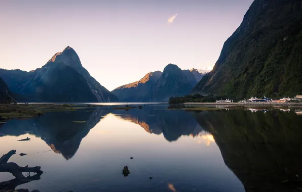 Water, mountains, nature, Bay, New Zealand