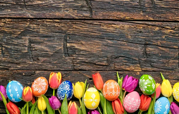 Colorful, Easter, tulips, happy, wood, flowers, tulips, spring