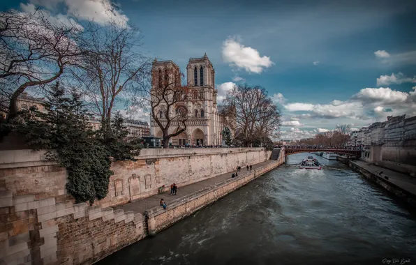 Picture the city, river, Paris, France, Notre Dame