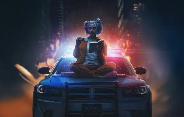 Picture car, police, bonnet, harley quinn