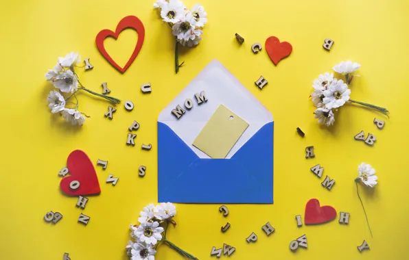 Flowers, Hearts, Letters, chrysanthemum, The envelope