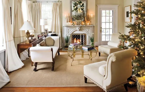 Decoration, heat, tree, candles, New Year, Christmas, gifts, living room
