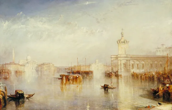 Picture sea, home, picture, boats, Venice, the urban landscape, William Turner, Dogano