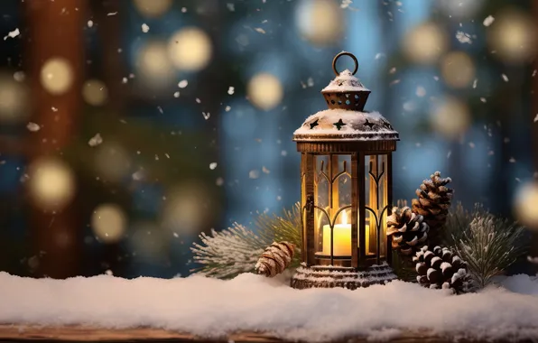 Winter, snow, night, Christmas, lantern, New year, Christmas, night