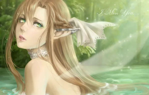 Forest, water, girl, art, ears, sword art online, yuuki asuna