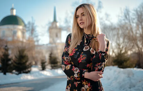 Winter, look, girl, nature, pose, hair, dress, beautiful