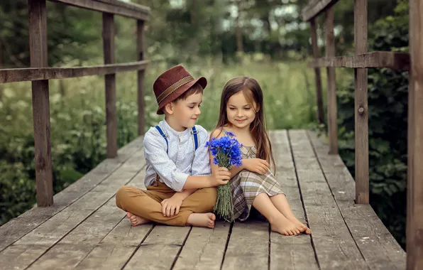 Flowers, nature, children, feelings, boy, friendship, girl, friends