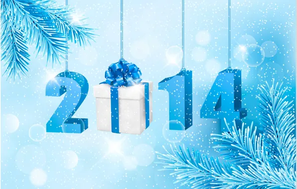Snow, snowflakes, blue, background, Christmas, New year, pine, 2014