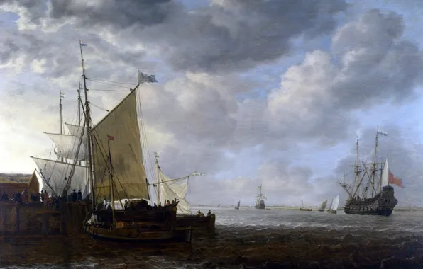 Picture ship, picture, sail, seascape, Simon de Vlieger, A view of the Estuary, Simon de Flieger