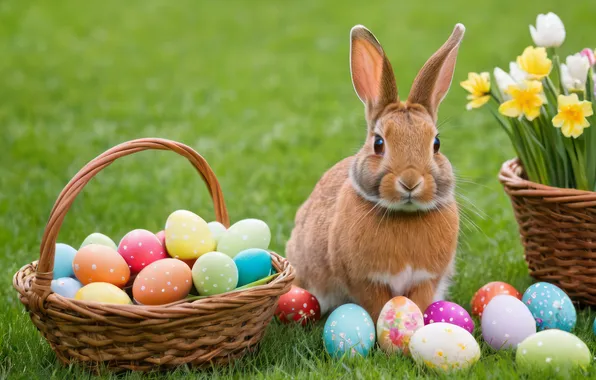 Flowers, eggs, spring, colorful, Easter, happy, flowers, spring