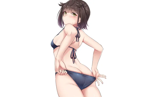 Girl, sexy, ass, Anime, butt, bikini, black bikini, pulling up