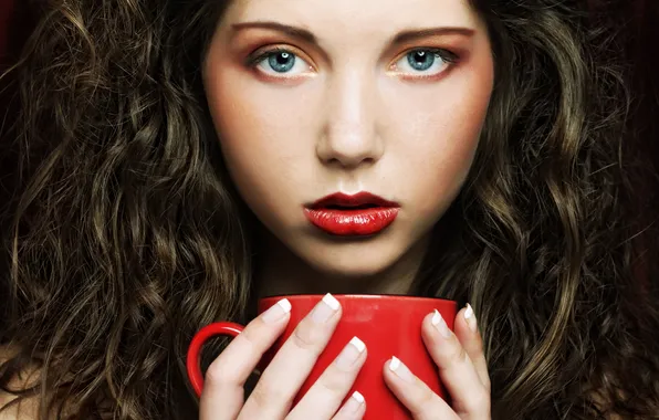Picture look, girl, mug, brown hair, blue-eyed