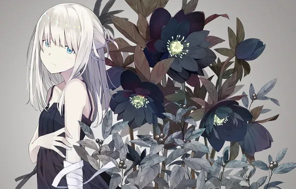 Picture look, flowers, anime, girl