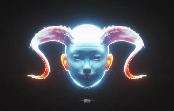 Face, figure, horns, blue color, OOZIUM