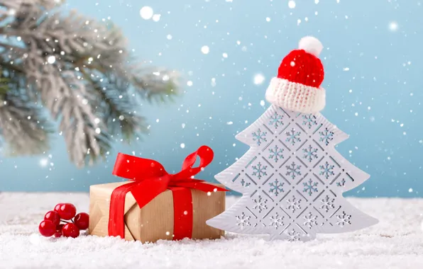 Winter, snow, decoration, gift, tree, New Year, Christmas, Christmas