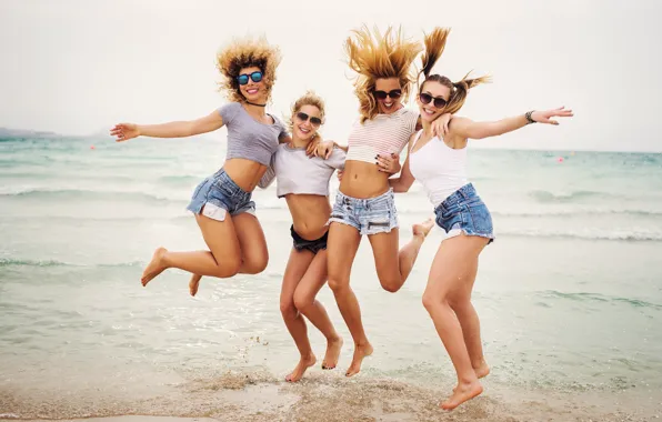 Picture girls, jump, vacation, happiness