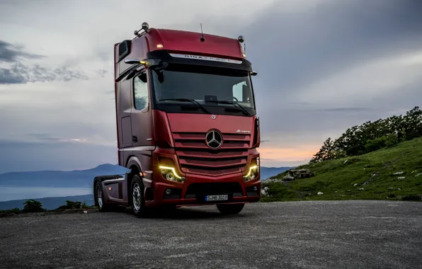 Red, lights, Mercedes-Benz, Playground, tractor, 4x2, Actros