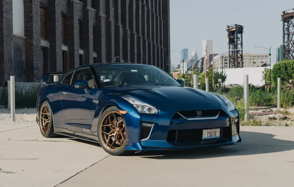 GTR, Nissan, Blue, Front, Building, Sportcar, Nissan GTR