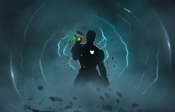 Lightning, Light, Silhouette, Iron man, Tony Stark, The Avengers: Infinity War, Thanos' Glove
