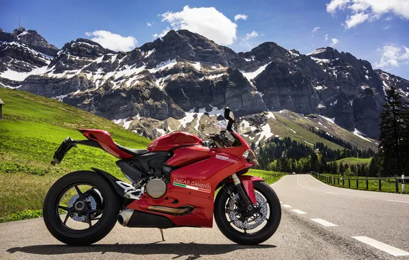 Picture road, mountains, red, motorcycle, Ducati, superbike