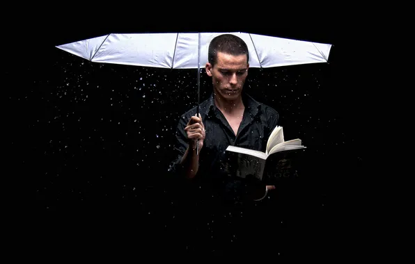 Picture umbrella, book, male