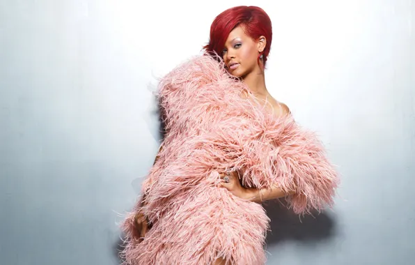 Singer, Rihanna, blue background, Red