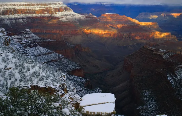 Winter, snow, sunset, nature, canyon, plateau